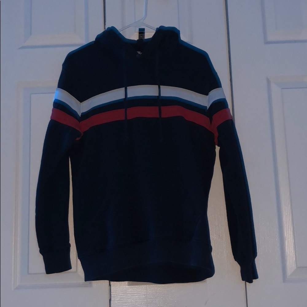 Navy blue hoodie with red and whit stripes H&M